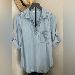 Skies Are Blue Light Denim Button Down Shirt